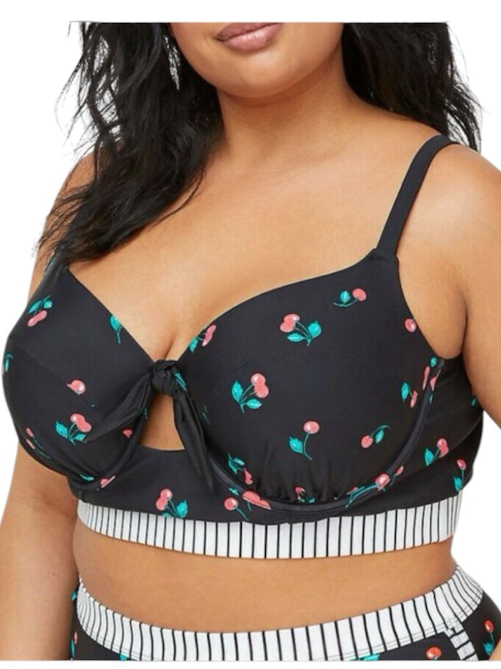 Cacique Plus Size Black Cherry Print Balconette Swim Bra Top Size 44DDD
